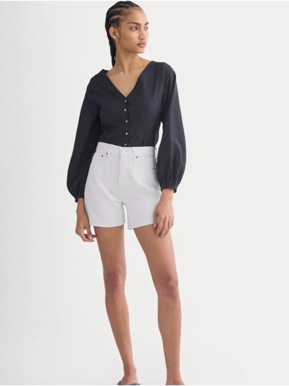 Everlane The A-Line Denim Short White High Rise Women’s SZ 33 Plus 16